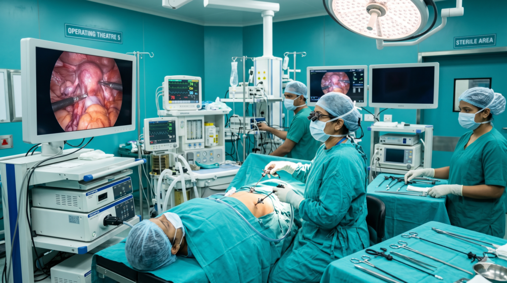 Laparoscopic gynae surgery operation theatre at G. R. Hospital, Kosi Kalan Mathura